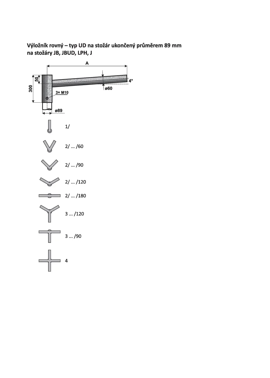 výložník rovný UD 1/89 - 1500, 89mm, žárový zinek